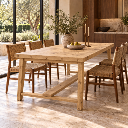 HELENA Light Oak Colour Solid Wood Rustic Dining Table With Wooden Legs