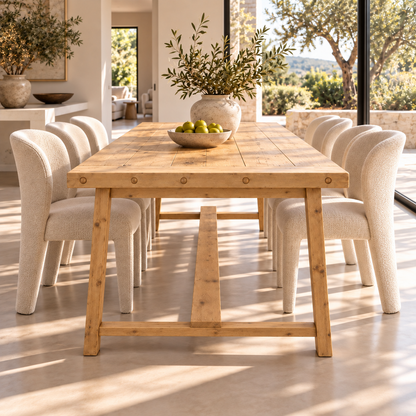 HELENA Light Oak Colour Solid Wood Rustic Dining Table With Wooden Legs