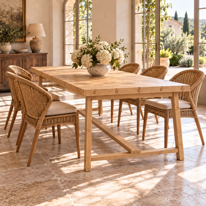 HELENA Light Oak Colour Solid Wood Rustic Dining Table With Wooden Legs
