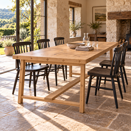 HELENA Light Oak Colour Solid Wood Rustic Dining Table With Wooden Legs
