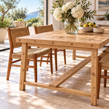 HELENA Light Oak Colour Solid Wood Rustic Dining Table With Wooden Legs