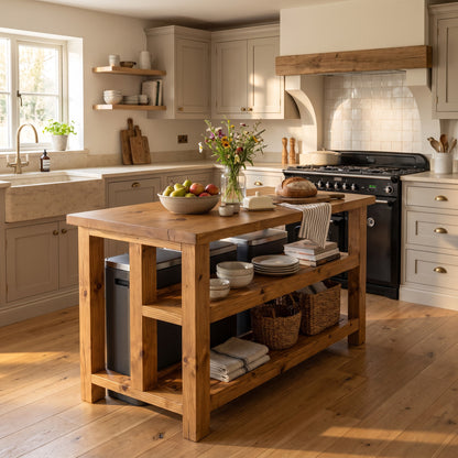 HIGHLAND Solid Wood Kitchen Island With Shelf / Breakfast Bar