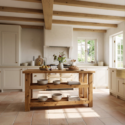 HIGHLAND Solid Wood Kitchen Island With Shelf / Breakfast Bar