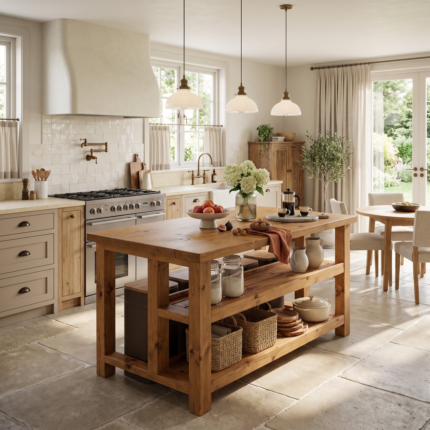 HIGHLAND Solid Wood Kitchen Island With Shelf / Breakfast Bar