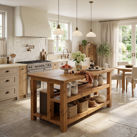 HIGHLAND Solid Wood Kitchen Island With Shelf / Breakfast Bar