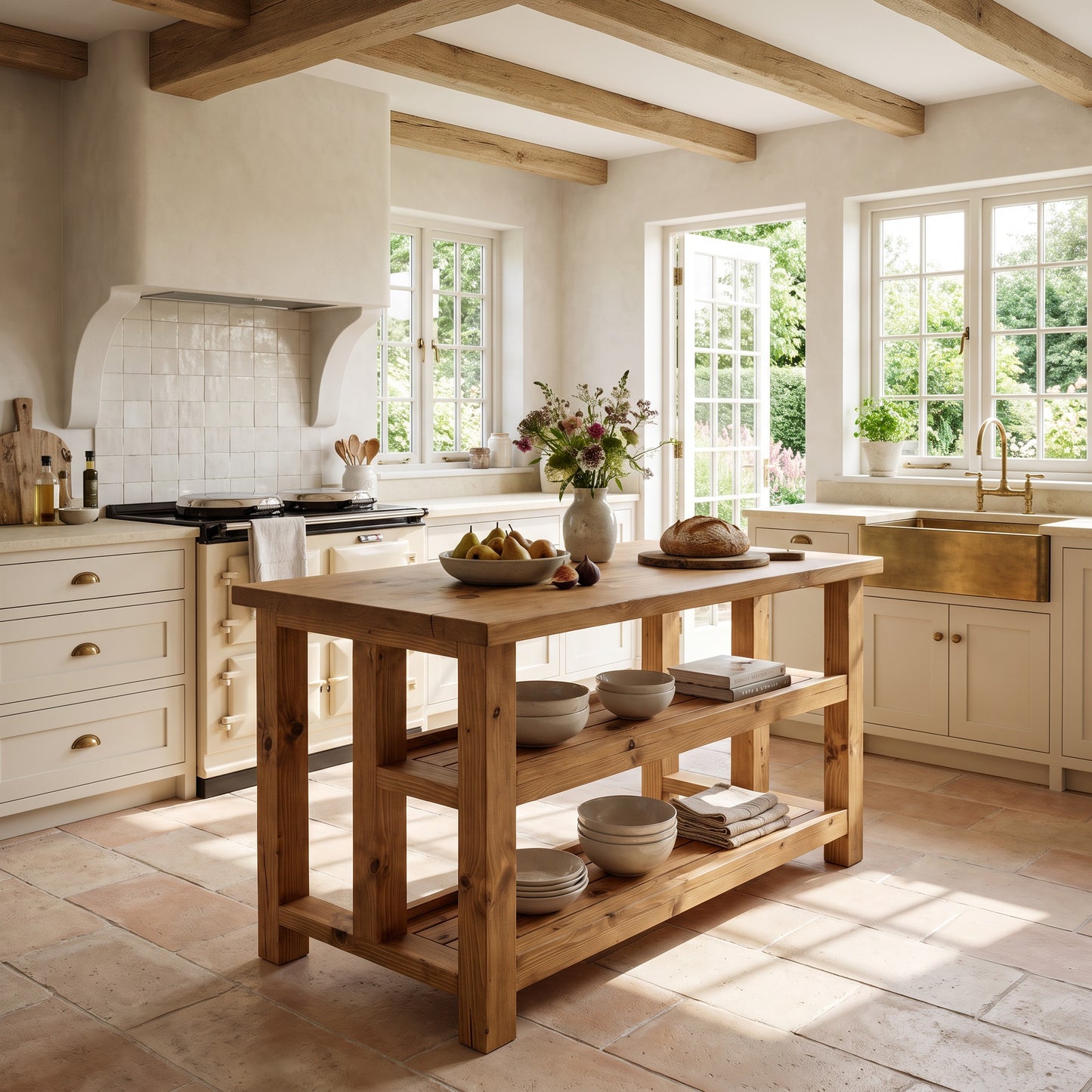 HIGHLAND Solid Wood Kitchen Island With Shelf / Breakfast Bar