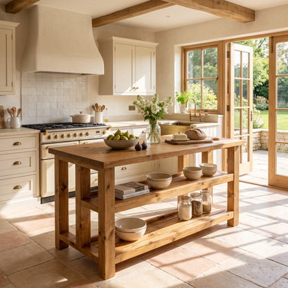 HIGHLAND Solid Wood Kitchen Island With Shelf / Breakfast Bar