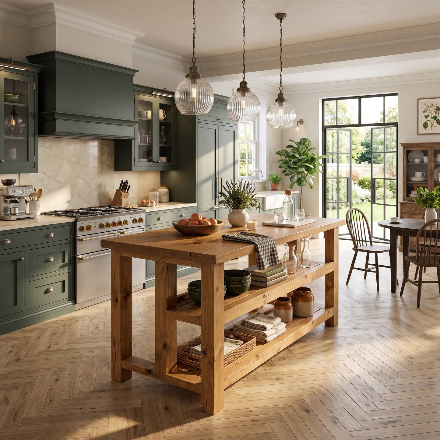 HIGHLAND Solid Wood Kitchen Island With Shelf / Breakfast Bar