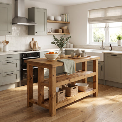 HIGHLAND Solid Wood Kitchen Island With Shelf / Breakfast Bar
