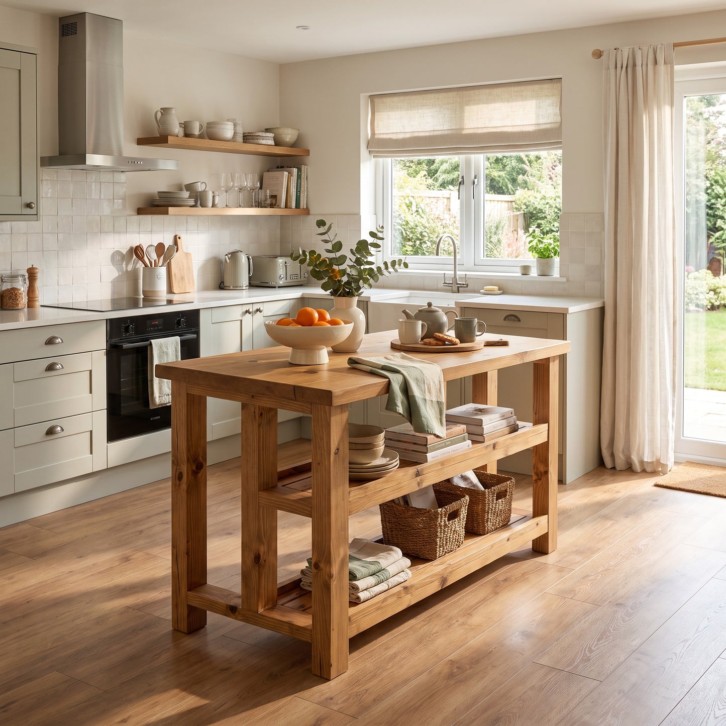 HIGHLAND Solid Wood Kitchen Island With Shelf / Breakfast Bar