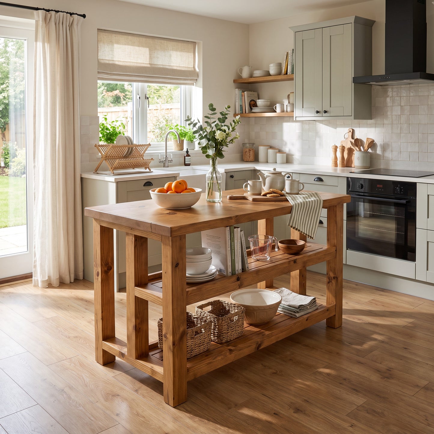 HIGHLAND Solid Wood Kitchen Island With Shelf / Breakfast Bar
