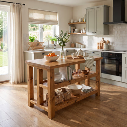 HIGHLAND Solid Wood Kitchen Island With Shelf / Breakfast Bar