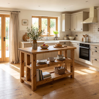 HIGHLAND Solid Wood Kitchen Island With Shelf / Breakfast Bar