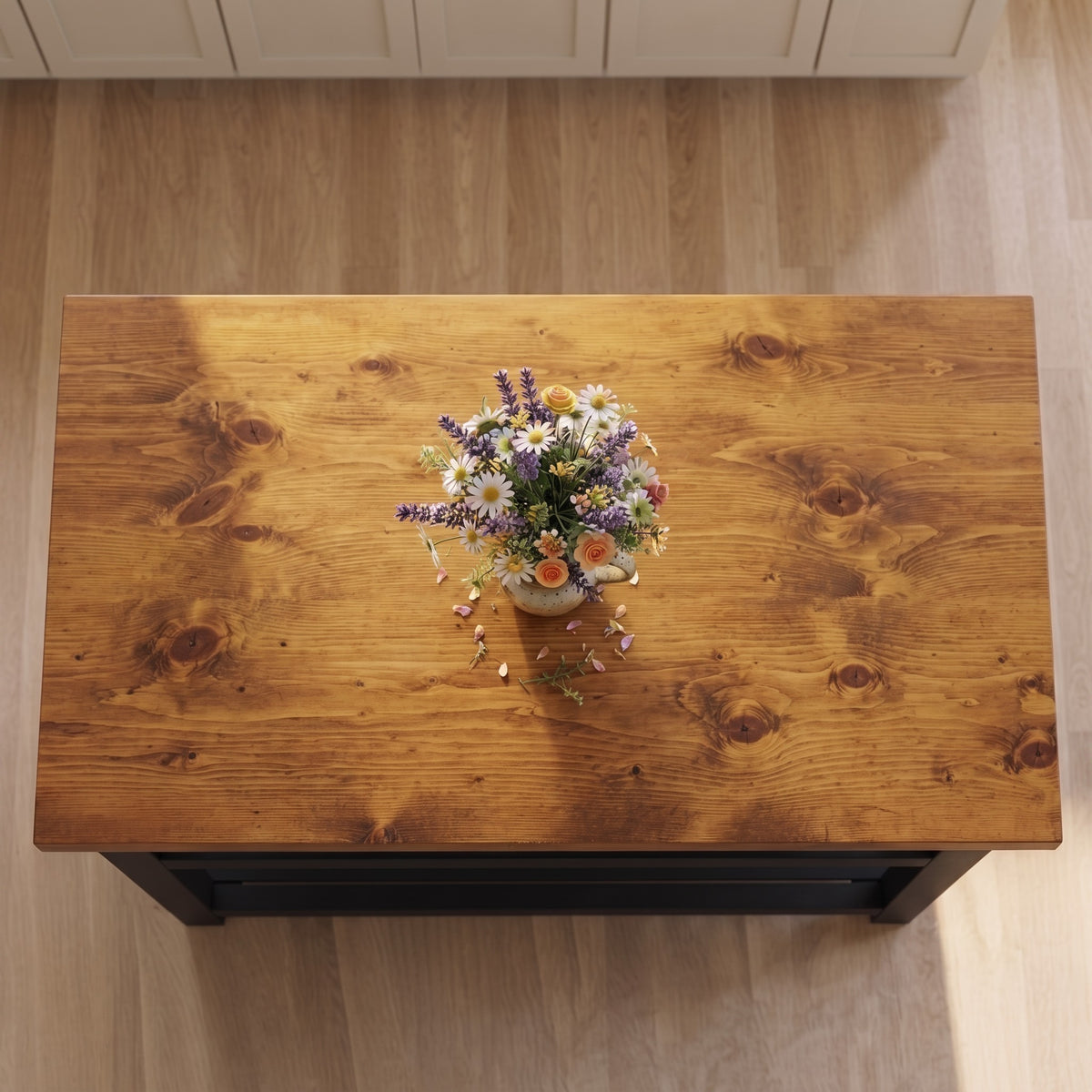 HIGHLAND Black Ebony Solid Wood Kitchen Island With Shelf / Breakfast Bar