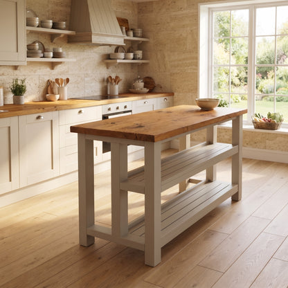 HIGHLAND Cashmere Colour Solid Wood Kitchen Island With Shelf / Breakfast Bar
