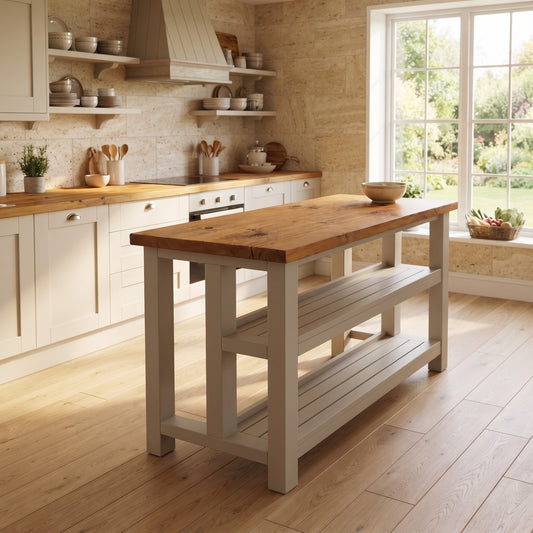 HIGHLAND Cashmere Colour Solid Wood Kitchen Island With Shelf / Breakfast Bar