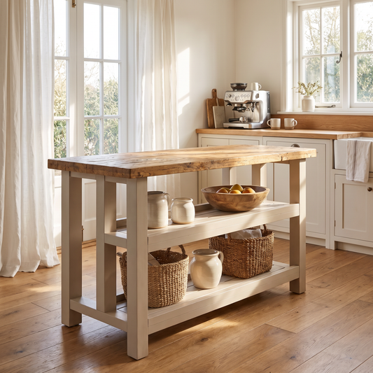 HIGHLAND Cashmere Colour Solid Wood Kitchen Island With Shelf / Breakfast Bar