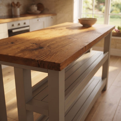 HIGHLAND Cashmere Colour Solid Wood Kitchen Island With Shelf / Breakfast Bar