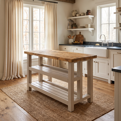 HIGHLAND Cashmere Colour Solid Wood Kitchen Island With Shelf / Breakfast Bar