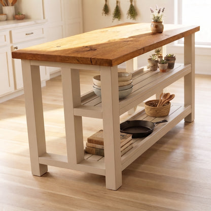 HIGHLAND Cashmere Colour Solid Wood Kitchen Island With Shelf / Breakfast Bar
