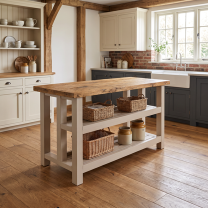 HIGHLAND Cashmere Colour Solid Wood Kitchen Island With Shelf / Breakfast Bar