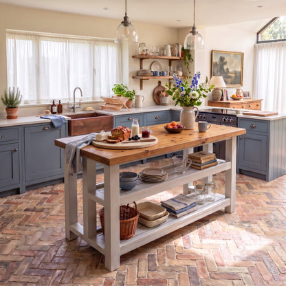 HIGHLAND Light Grey Solid Wood Kitchen Island With Shelf / Breakfast Bar