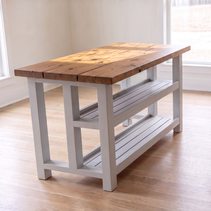 HIGHLAND Light Grey Solid Wood Kitchen Island With Shelf / Breakfast Bar