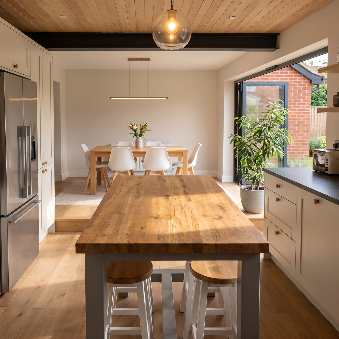 HUXLEY Solid Oak Top Kitchen Island / Breakfast Bar / Grey Painted