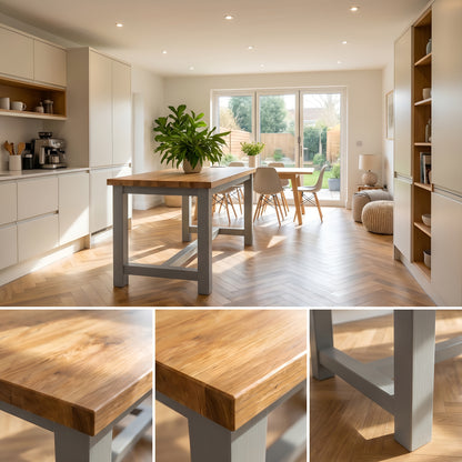HUXLEY Solid Oak Top Kitchen Island / Breakfast Bar / Grey Painted