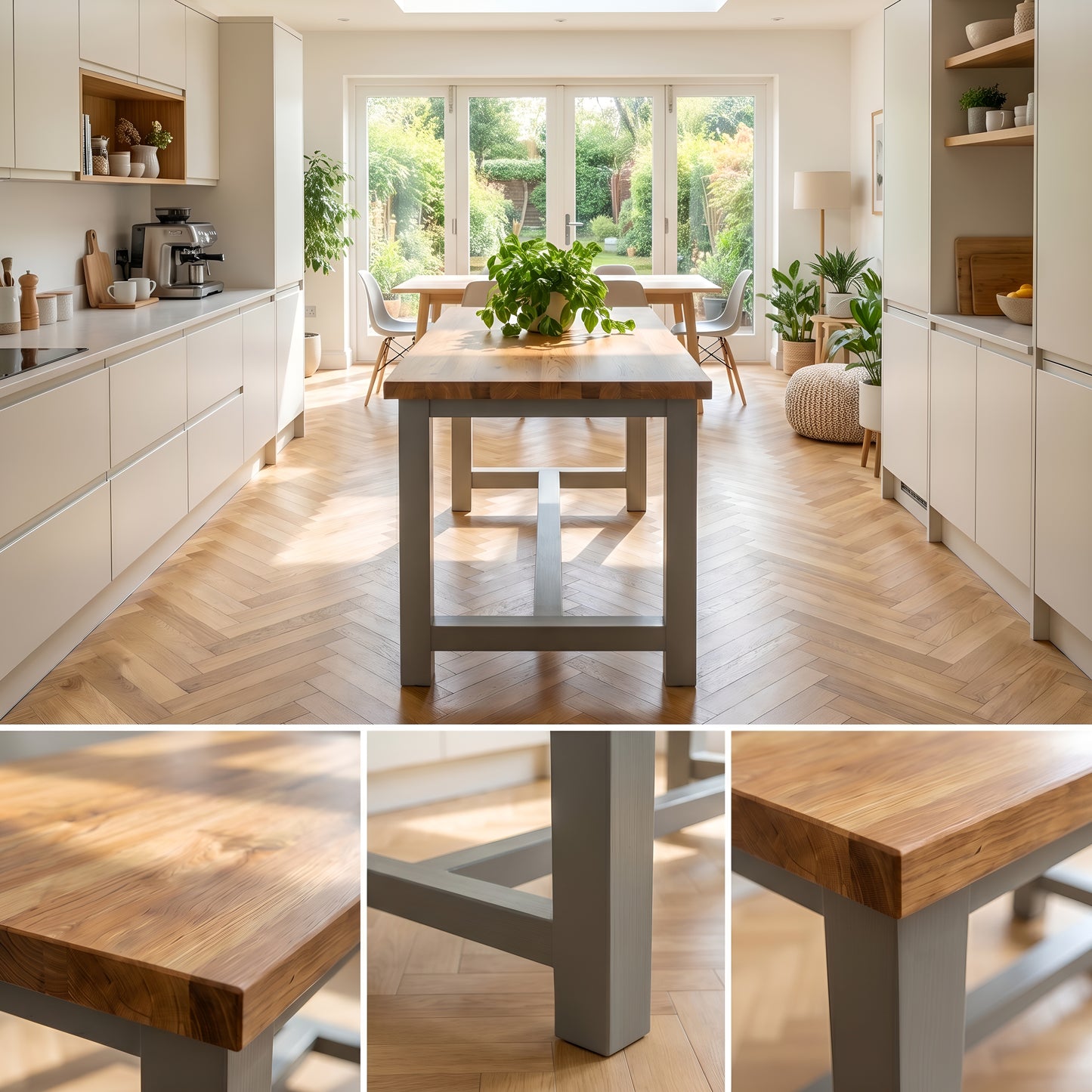 HUXLEY Solid Oak Top Kitchen Island / Breakfast Bar / Grey Painted