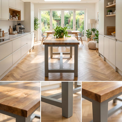 HUXLEY Solid Oak Top Kitchen Island / Breakfast Bar / Grey Painted