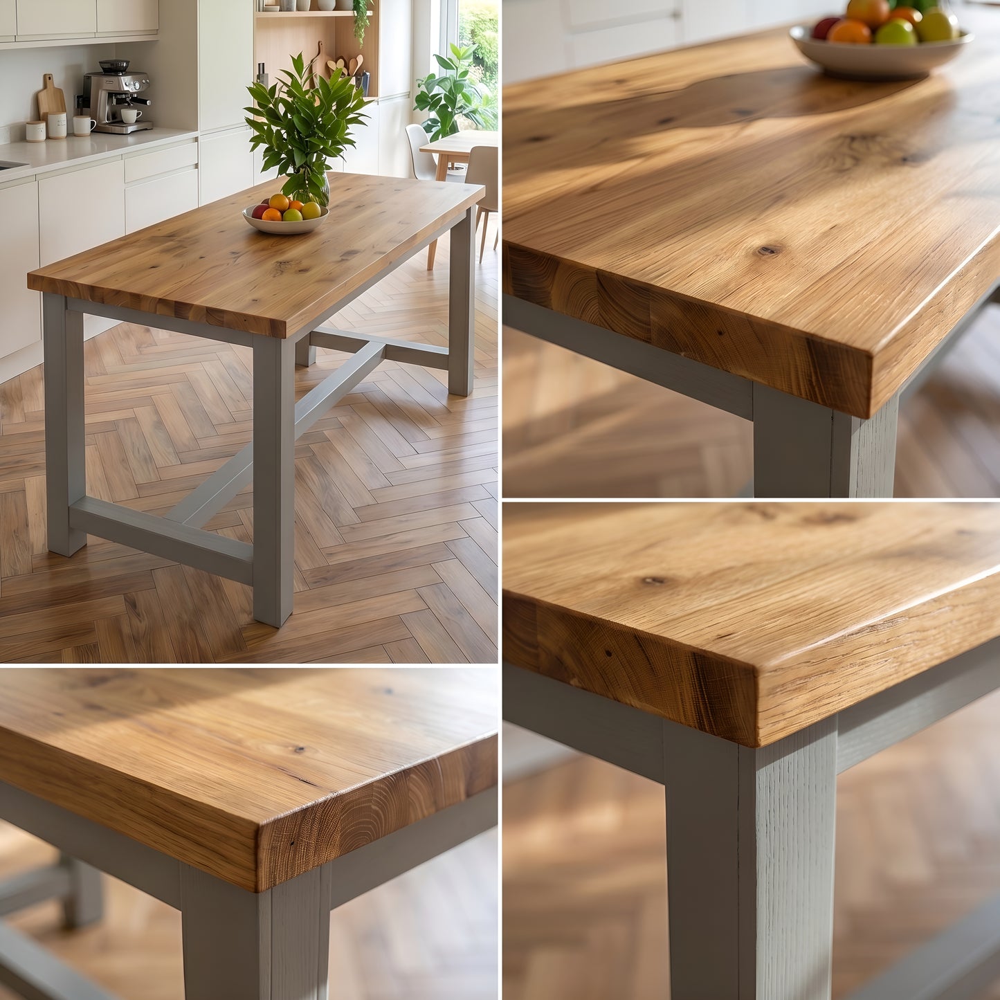 HUXLEY Solid Oak Top Kitchen Island / Breakfast Bar / Grey Painted