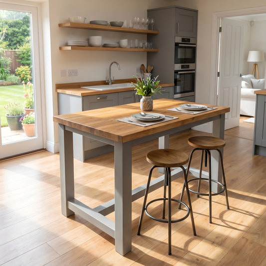 HUXLEY Solid Oak Top Kitchen Island / Breakfast Bar / Grey Painted