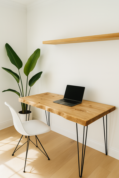 Live / Waney Edge Study Desk / Table With Metal Hairpin Legs