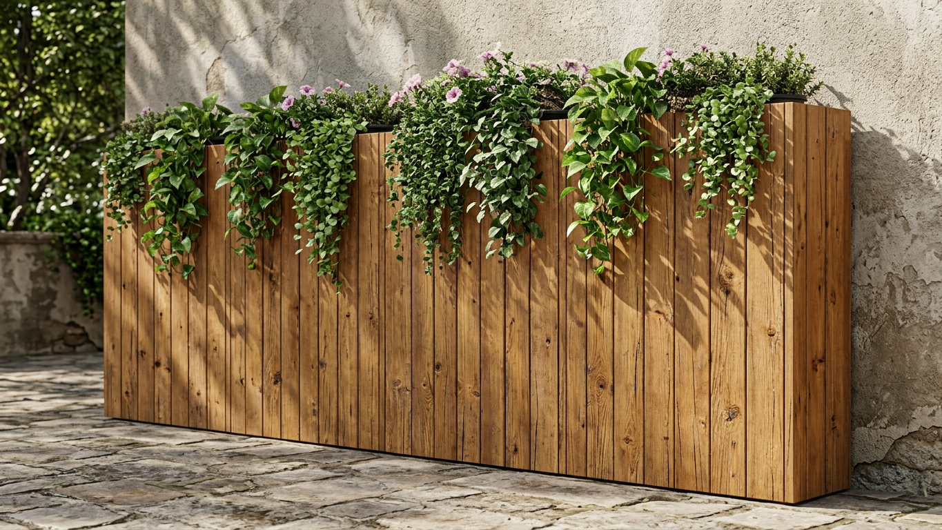 Solid Wood Slatted Planter Box / Tall Indoor Plant Divider For Cafe and Restaurants