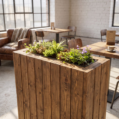Solid Wood Slatted Planter Box / Tall Indoor Plant Divider For Cafe and Restaurants
