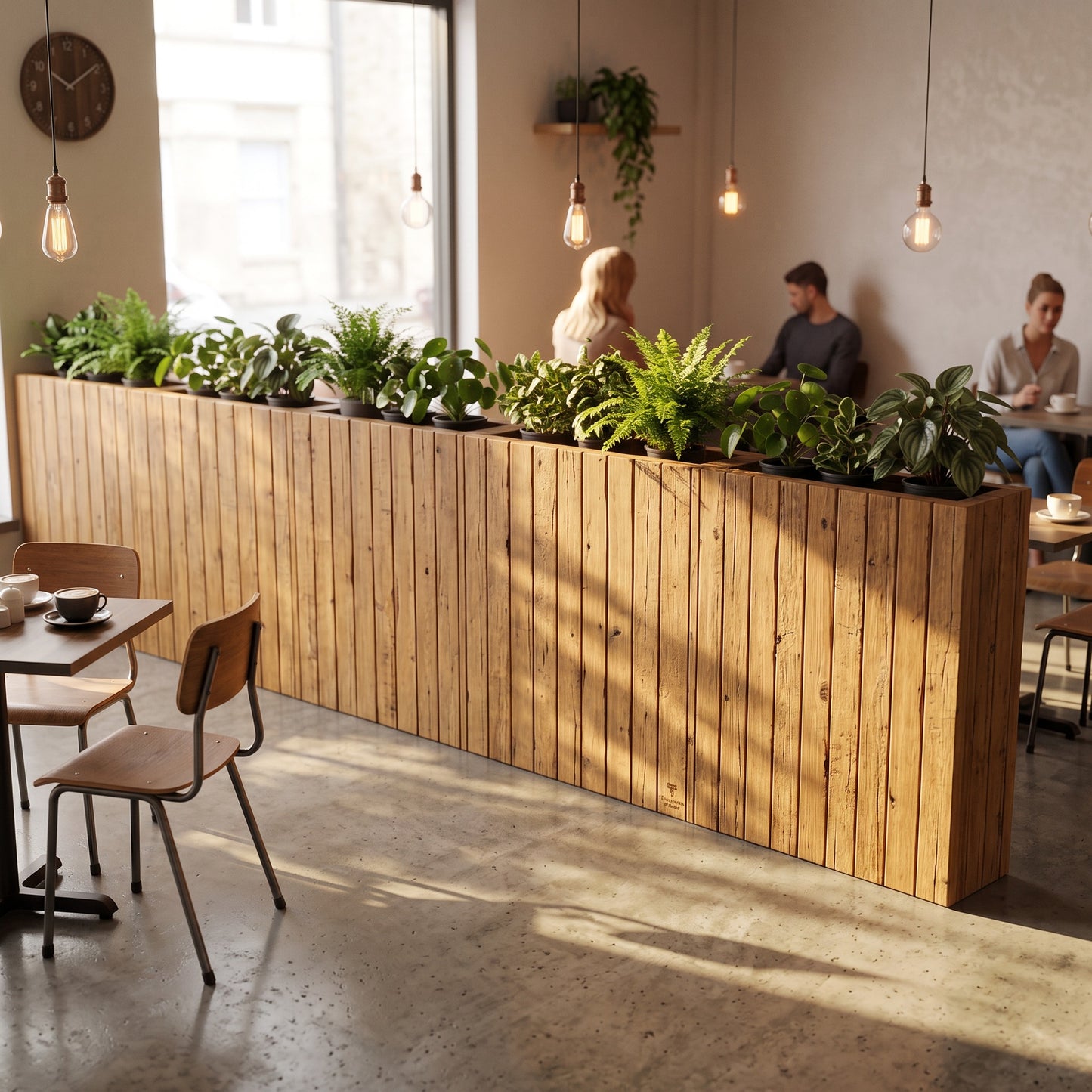 Solid Wood Slatted Planter Box / Tall Indoor Plant Divider For Cafe and Restaurants
