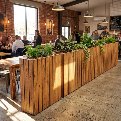 Solid Wood Slatted Planter Box / Tall Indoor Plant Divider For Cafe and Restaurants