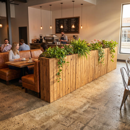 Solid Wood Slatted Planter Box / Tall Indoor Plant Divider For Cafe and Restaurants