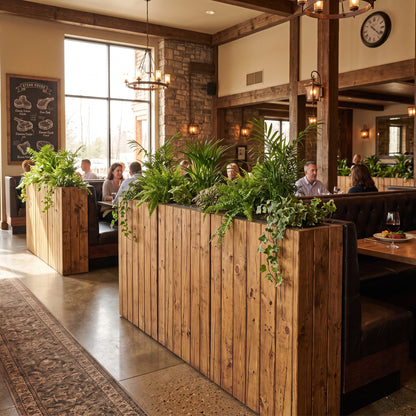 Solid Wood Slatted Planter Box / Tall Indoor Plant Divider For Cafe and Restaurants