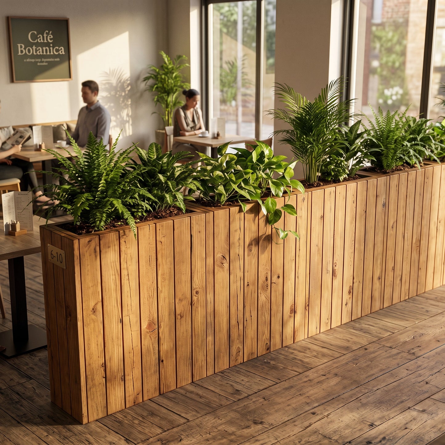 Solid Wood Slatted Planter Box / Tall Indoor Plant Divider For Cafe and Restaurants