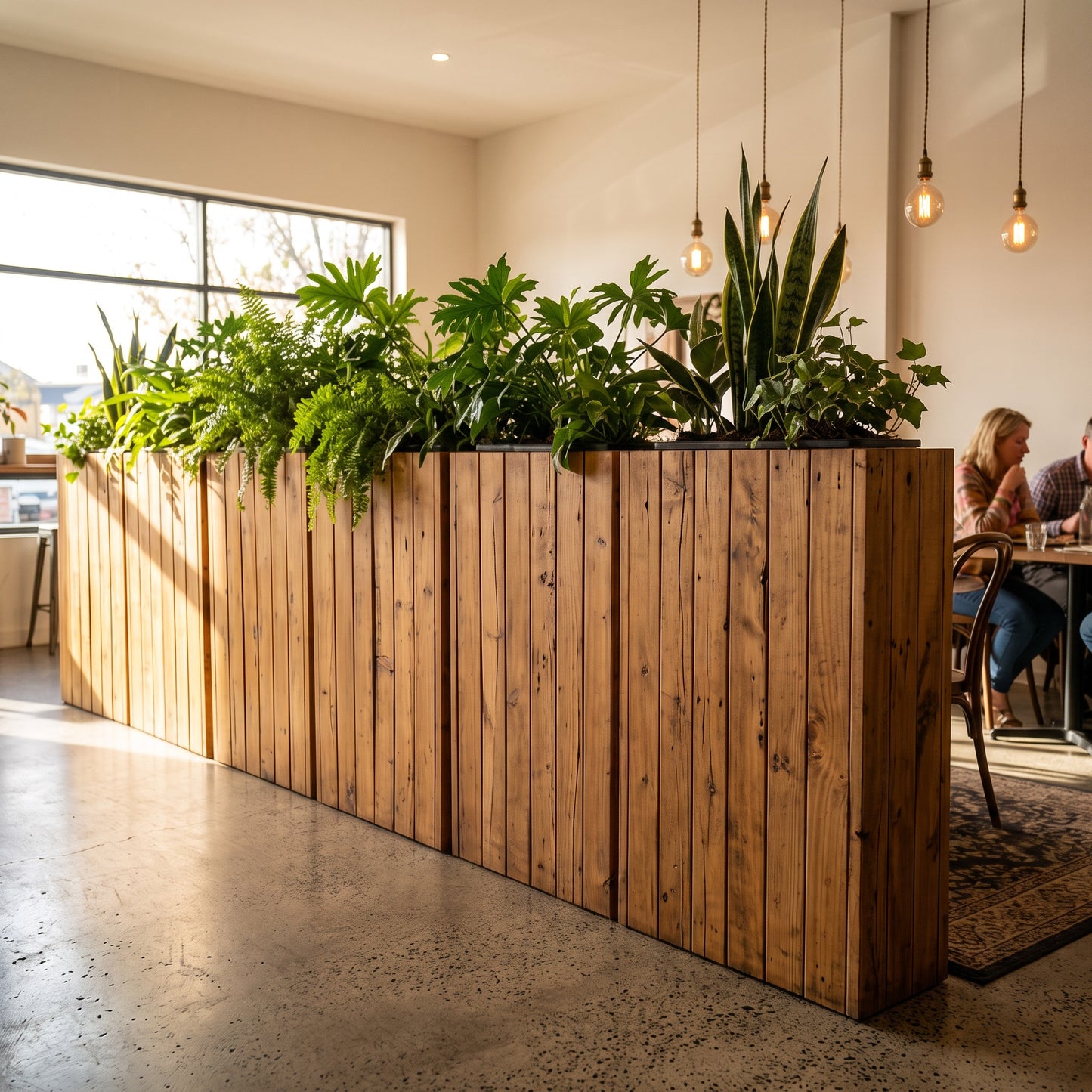 Solid Wood Slatted Planter Box / Tall Indoor Plant Divider For Cafe and Restaurants