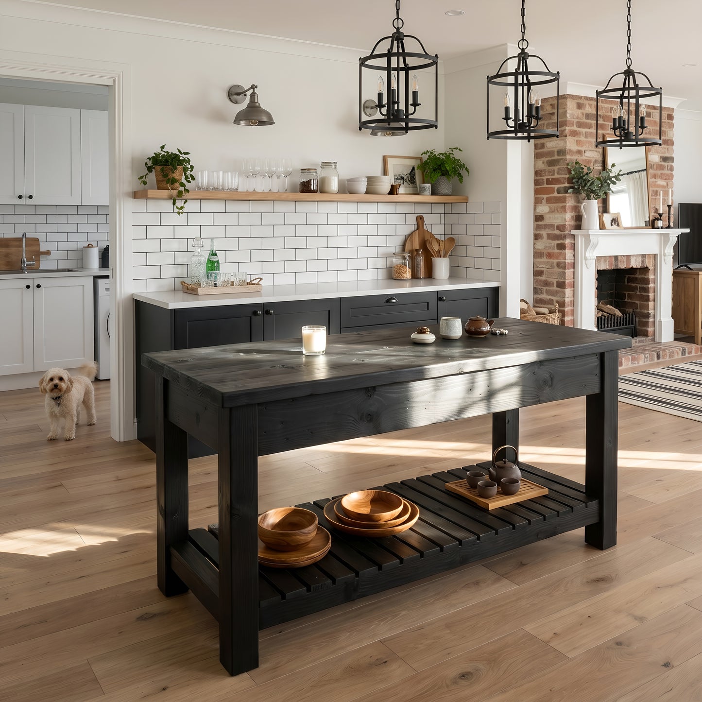 IRONSTEAD Black Kitchen Island / Breakfast Bar / Rustic Black Stained Island