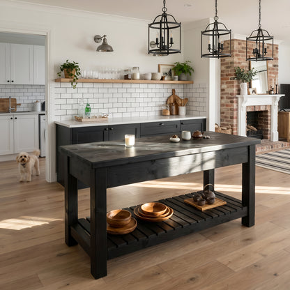 IRONSTEAD Black Kitchen Island / Breakfast Bar / Rustic Black Stained Island