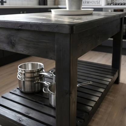 IRONSTEAD Black Kitchen Island / Breakfast Bar / Rustic Black Stained Island