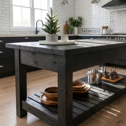 IRONSTEAD Black Kitchen Island / Breakfast Bar / Rustic Black Stained Island