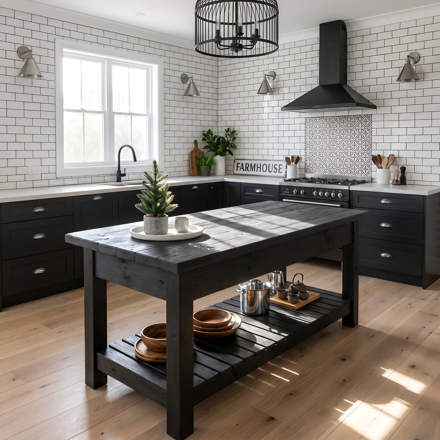 IRONSTEAD Black Kitchen Island / Breakfast Bar / Rustic Black Stained Island