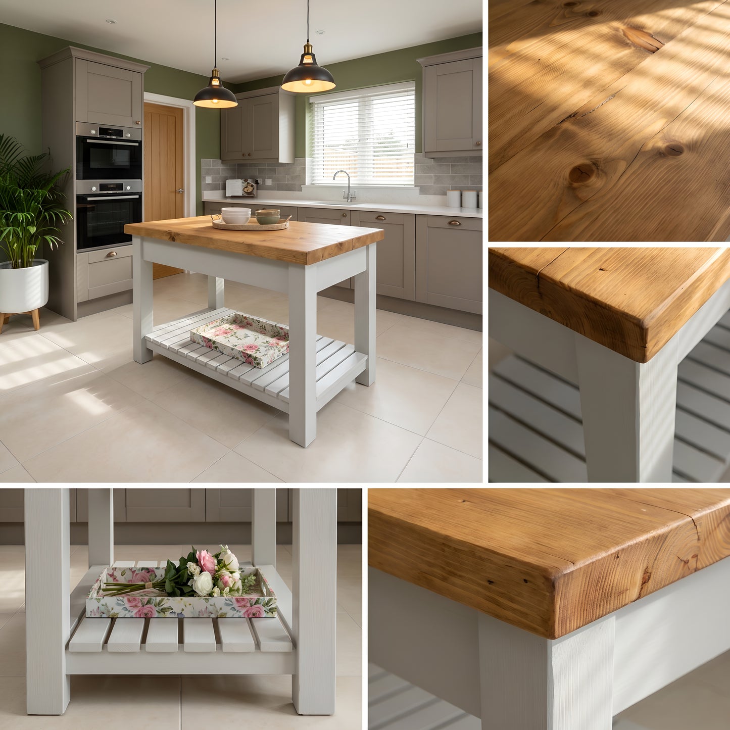 IRONSTEAD Light Grey Kitchen Island / Breakfast Bar / Rustic Light Grey Island