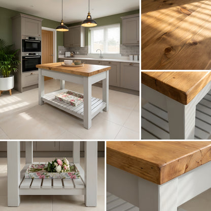 IRONSTEAD Light Grey Kitchen Island / Breakfast Bar / Rustic Light Grey Island