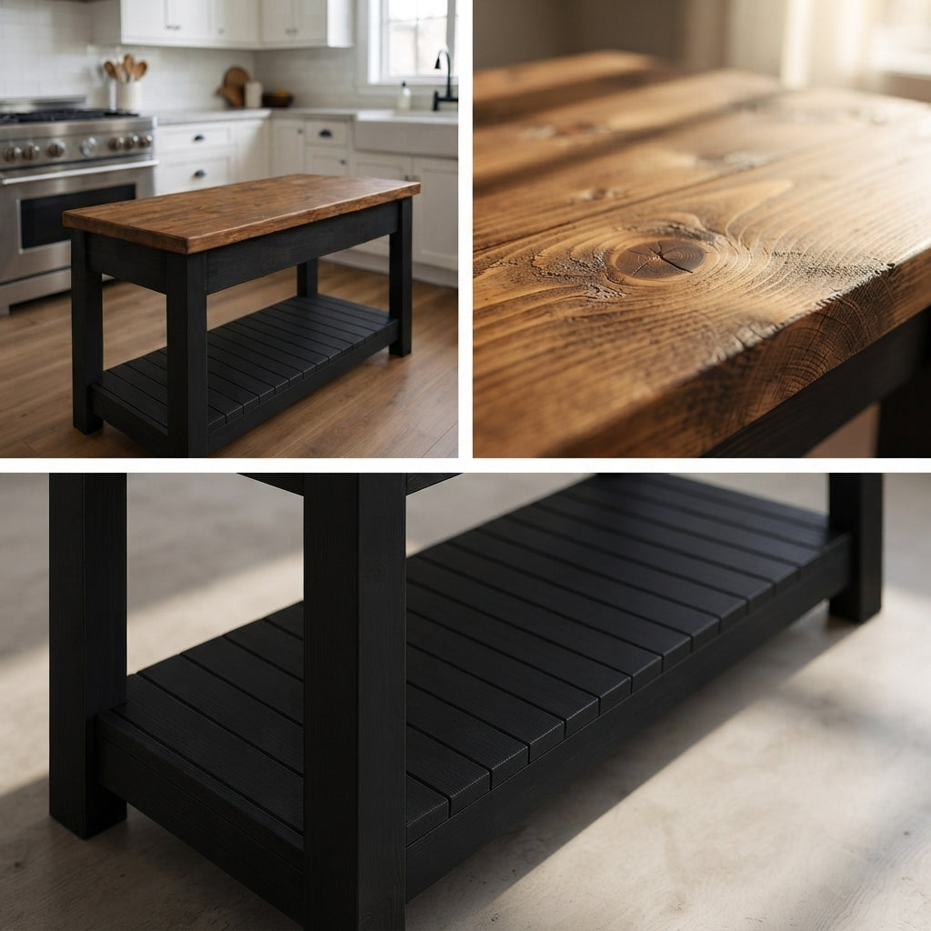 IRONSTEAD Mixed Colour Kitchen Island / Breakfast Bar / Rustic Cart and Island Black Carcass
